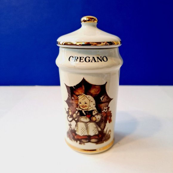Vintage MJ HUMMEL OREGANO SPICE JAR Danbury Mint Gold Trim Porcelain 1987 - Picture 1 of 8